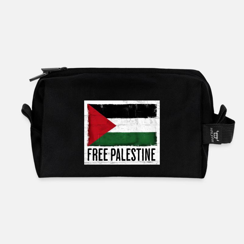 Conception du drapeau de la liberté pour la Palestine - Trousse de toilette en tissu recyclé - noir