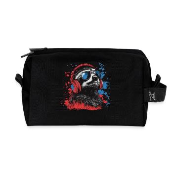 Sloth listening to music with headphones - Recycled Toiletry Zip Bag - black - Front