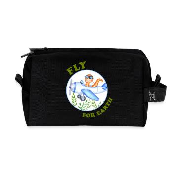 Eco Pilot – Regenwurm im Flugzeug - Recycelte Kulturtasche - Schwarz - Vorne