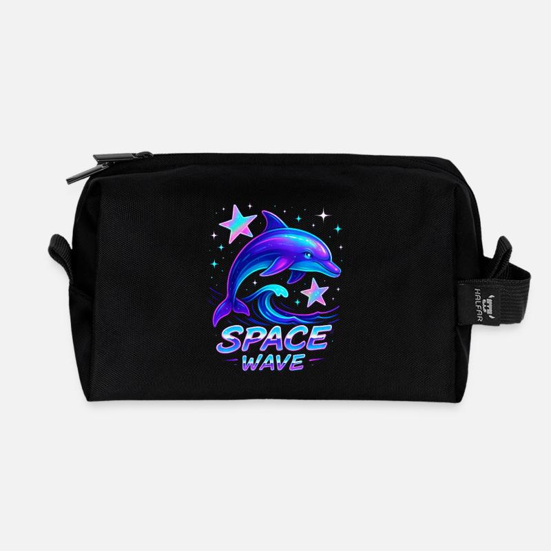 Néon Space Wave Dolphin Design - Trousse de toilette en tissu recyclé - noir