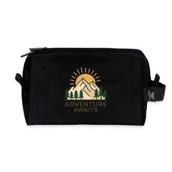 Abenteuer Natur Motiv mit Bergen und Sonne - Recycelte Kulturtasche - Schwarz - Vorne