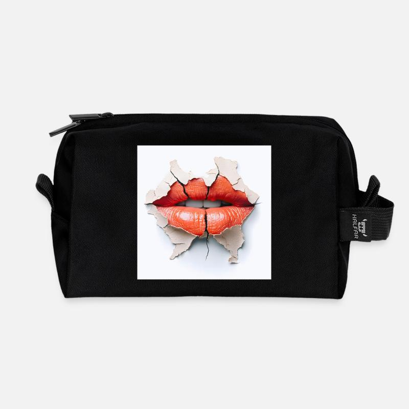 Kräftige Lippen auf rissiger Wand - Recycelte Kulturtasche - Schwarz