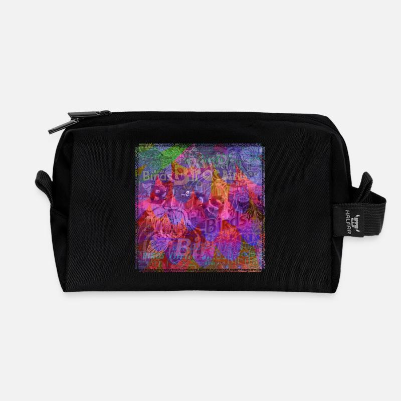Words & Birds V1 - Recycled Toiletry Zip Bag - black