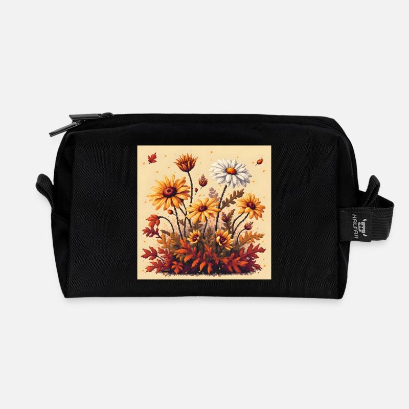 8-Bit Autumn Blooms - Recycelte Kulturtasche - Schwarz