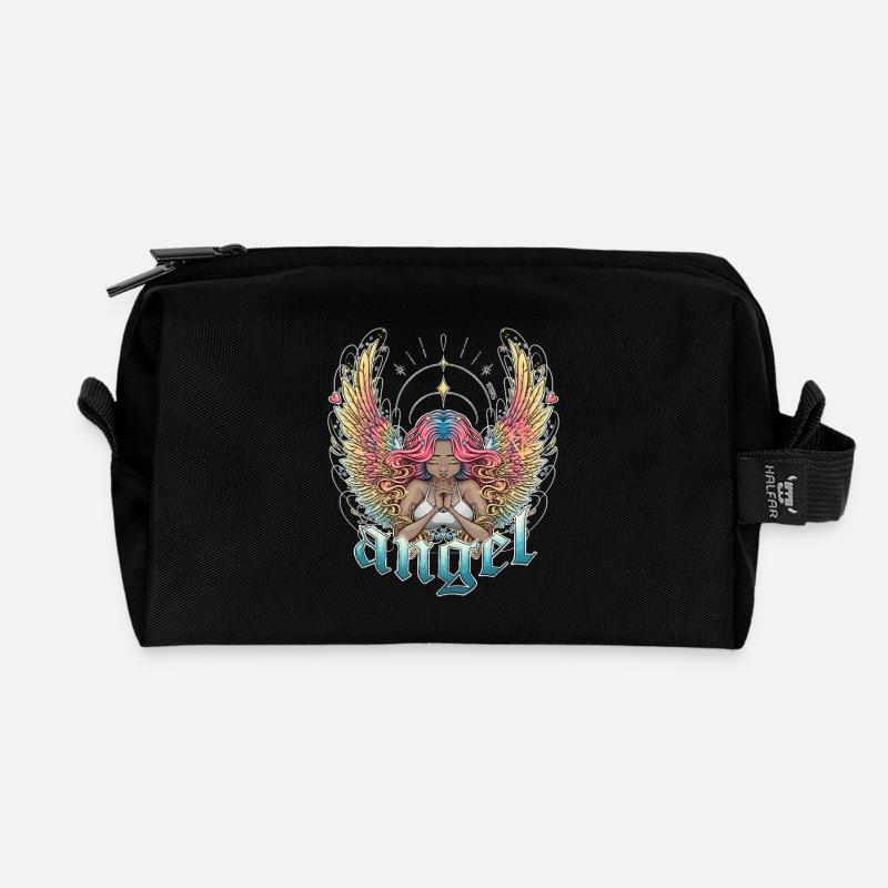 Ange céleste aux ailes multicolores - Trousse de toilette en tissu recyclé - noir