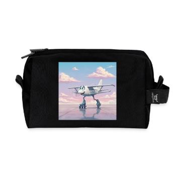 Flugzeug auf Rollschuhen mit einem Lächeln - Recycelte Kulturtasche - Schwarz - Vorne