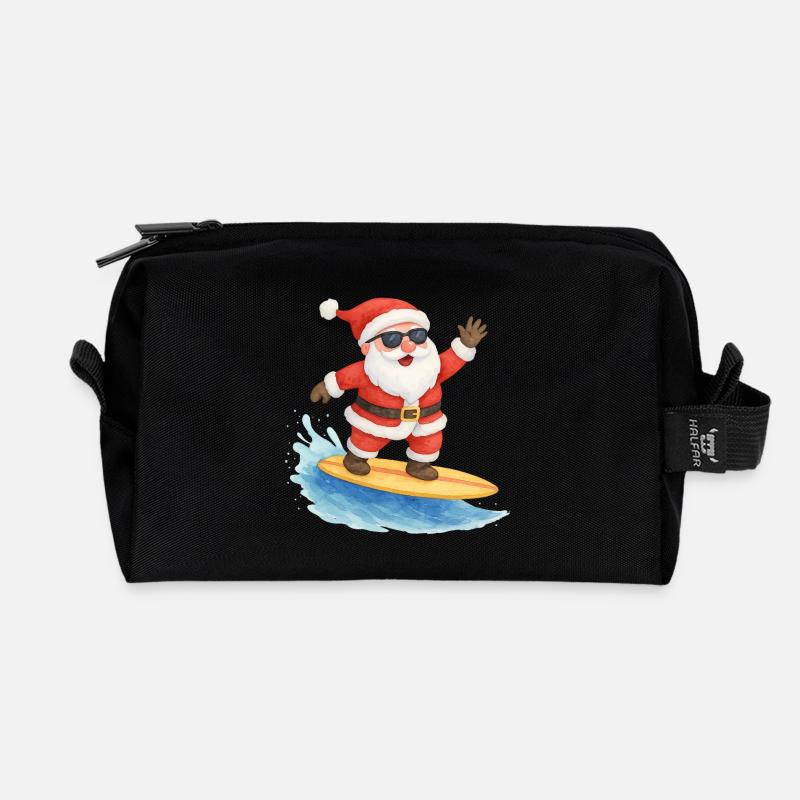 Conception de Noël Cool Santa Surfer - Trousse de toilette en tissu recyclé - noir