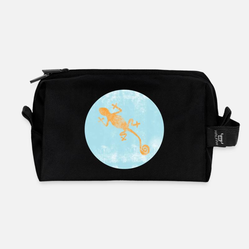 Gecko mit blauem Ibiza Design - Recycelte Kulturtasche - Schwarz