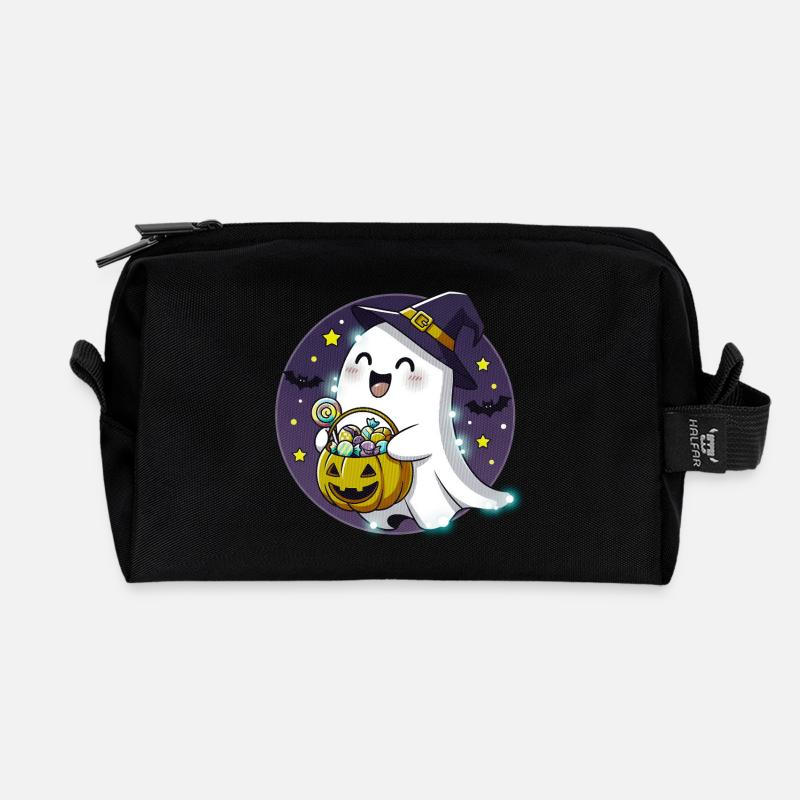 Skurriler Halloween-Geist mit Süßigkeitenkorb - Recycelte Kulturtasche - Schwarz