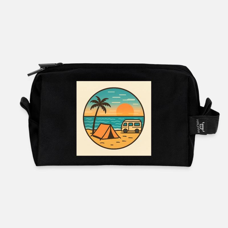 Strand Sonnenuntergang mit Zelt - Recycelte Kulturtasche - Schwarz
