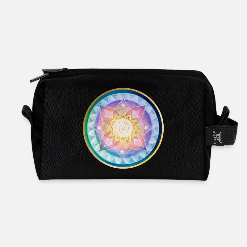 Harmonious mandala meditation design - Recycled Toiletry Zip Bag - black