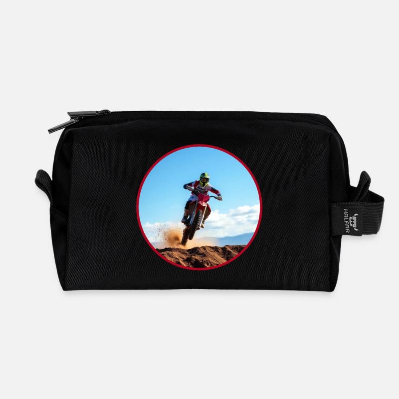 Motocross colour logo - Red - Recycled Toiletry Zip Bag - black