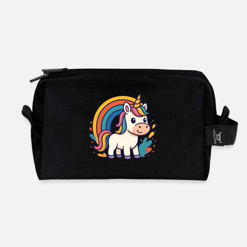 Regenbogen Unicorn Grafik - Recycelte Kulturtasche - Schwarz