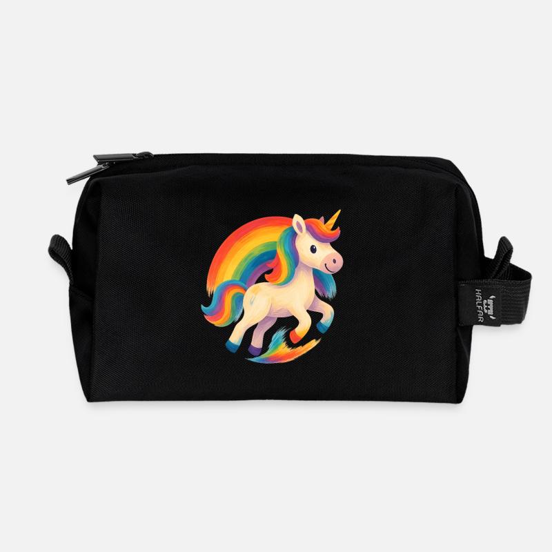Rainbow Unicorn Dance - Recycled Toiletry Zip Bag - black