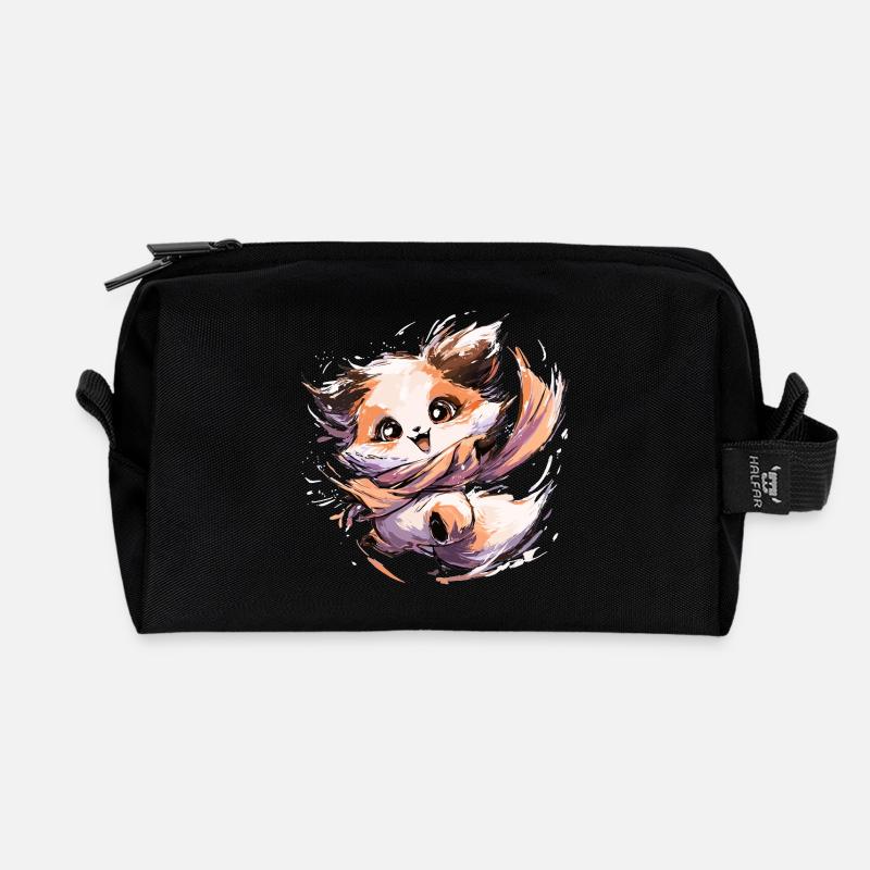 Fox with Scarf | Dancing Fox - Recycled Toiletry Zip Bag - black