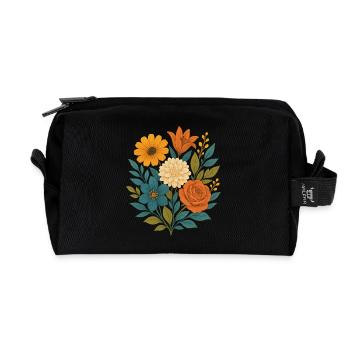 Wasserfarbener Blütenstrauß - Recycelte Kulturtasche - Schwarz - Vorne