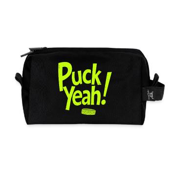 Puck Yeah Eishockey Spruch Hockey Puck Grafik - Recycelte Kulturtasche - Schwarz - Vorne