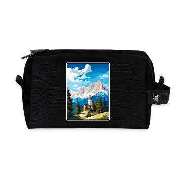 Zugspitze Germany Alpine Chapel in Snowy Peaks - Recycled Toiletry Zip Bag - black - Front