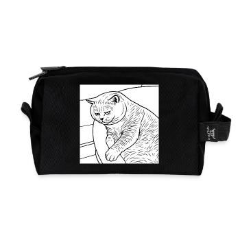 Line drawing of relaxed house tiger - Recycled Toiletry Zip Bag - black - Front