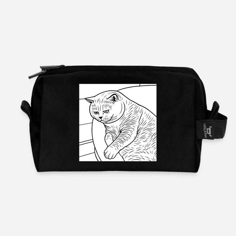 Linienzeichnung Entspannter Stubentiger - Recycelte Kulturtasche - Schwarz
