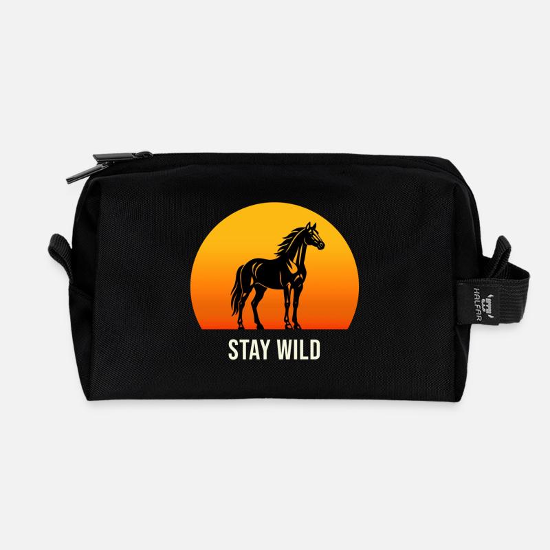 Stay Wild Pferd Sonnenuntergang Silhouette - Recycelte Kulturtasche - Schwarz