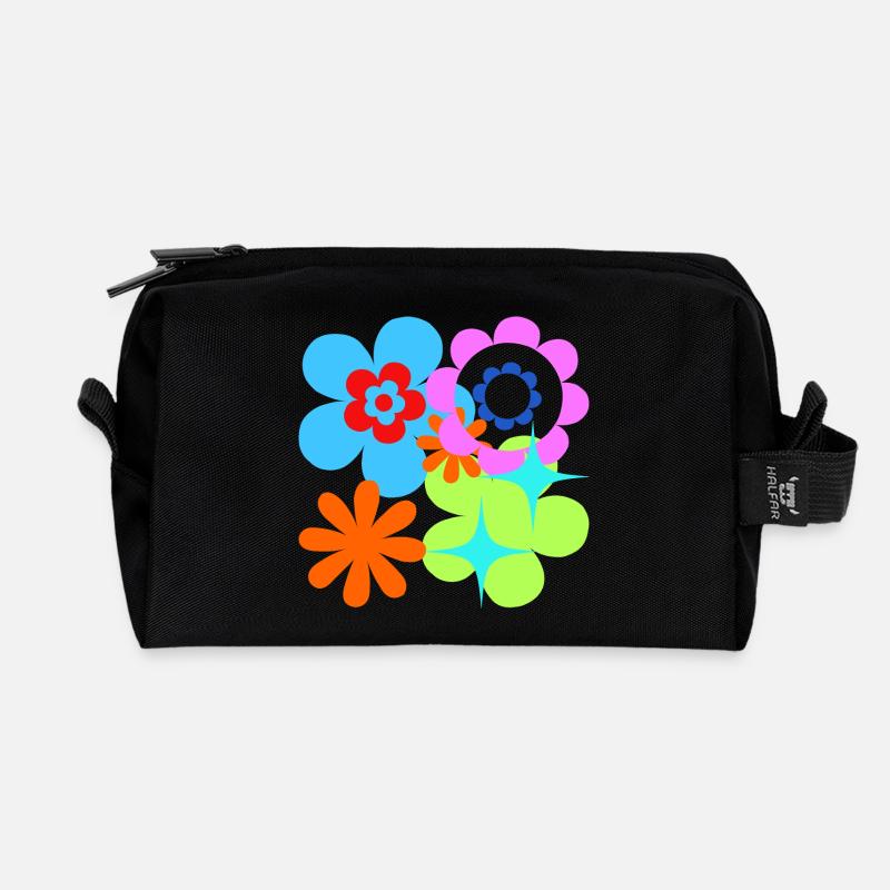 Kunterbunte Blüten und Sterne Psychedelische Flora - Recycelte Kulturtasche - Schwarz