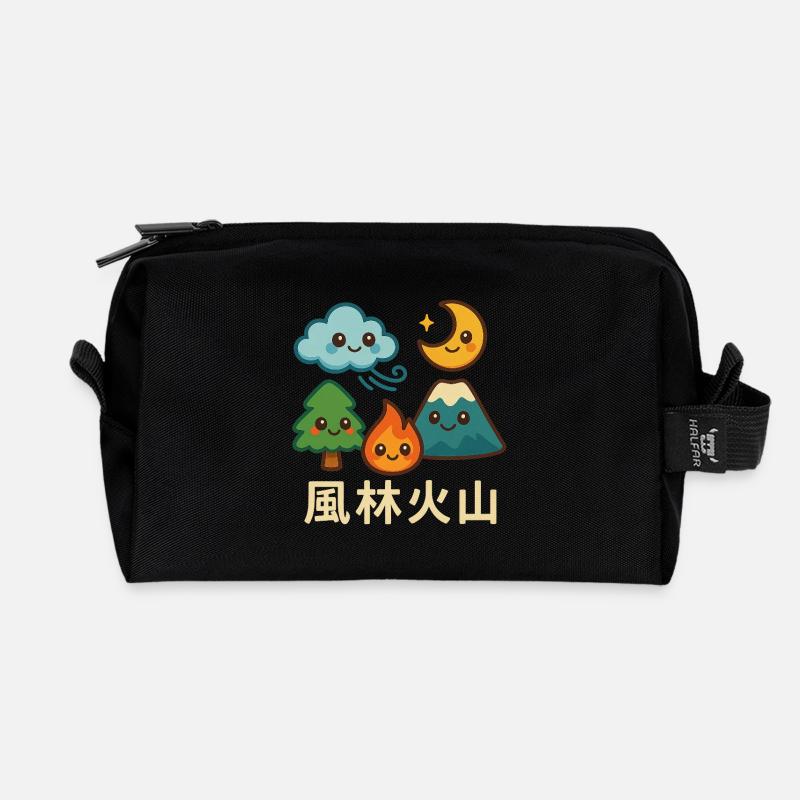 Wind, Forest, Fire, Mountain, Kawaii, Landscape - Recycled Toiletry Zip Bag - black