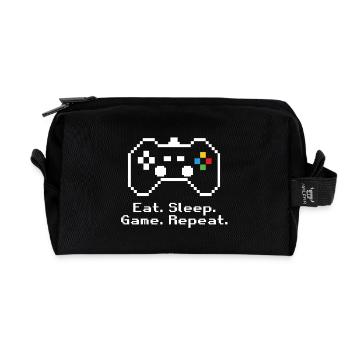 RETRO GAMING // EAT. SLEEP. GAME. REPEAT. WHITE - Recycled Toiletry Zip Bag - black - Front