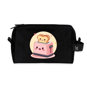 Kawaii Fröhlicher Toaster mit Toast und Herzen - Recycelte Kulturtasche - Schwarz - Vorne