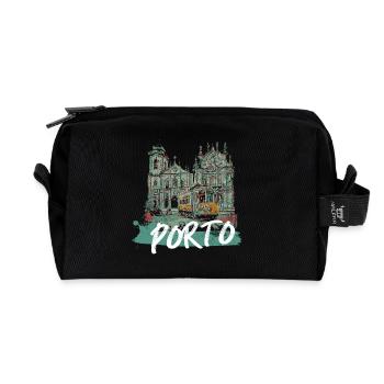 Porto historic center tram illustration - Recycled Toiletry Zip Bag - black - Front