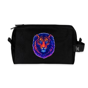 Neon Tiger Kunst Design – Wilder Blick - Recycled Toiletry Zip Bag - black - Front