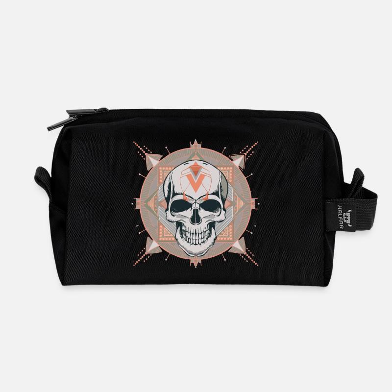 Cyber Geometric Skull Mandala - Recycled Toiletry Zip Bag - black
