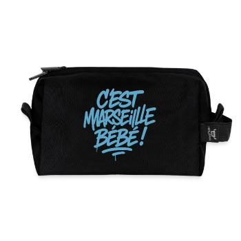 C’est Marseille Bébé – Tag bleu graffiti - Trousse de toilette en tissu recyclé - noir - Devant