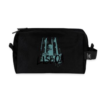 Tram and Cathedral, Lisbon blue illustration - Recycled Toiletry Zip Bag - black - Front