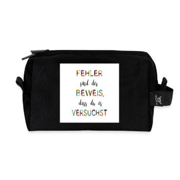 Les erreurs en sont la preuve – un dicton motivant - Trousse de toilette en tissu recyclé - noir - Devant
