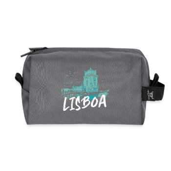 Belem Tower Lisbon and Tagus River blue illustration - Recycled Toiletry Zip Bag - anthracite - Front