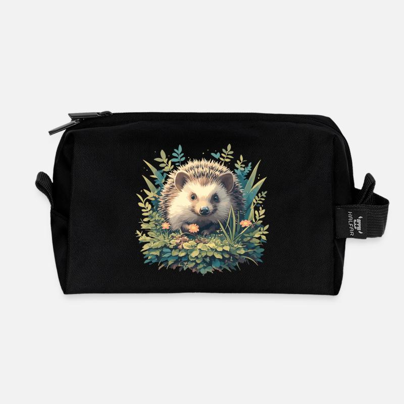 Hedgehog - Recycled Toiletry Zip Bag - black