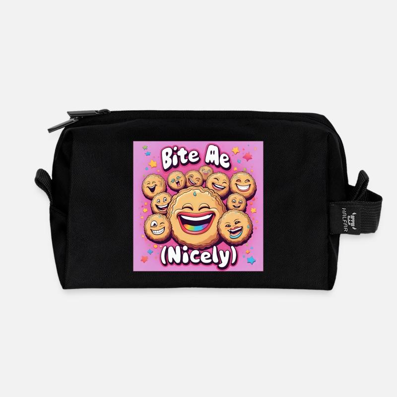 Bite Me Nicely Cookies Laugh Design - Recycled Toiletry Zip Bag - black