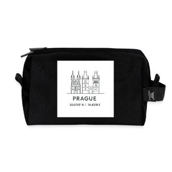 Prag Linienkunst Silhouette Wahrzeichen - Recycelte Kulturtasche - Schwarz - Vorne