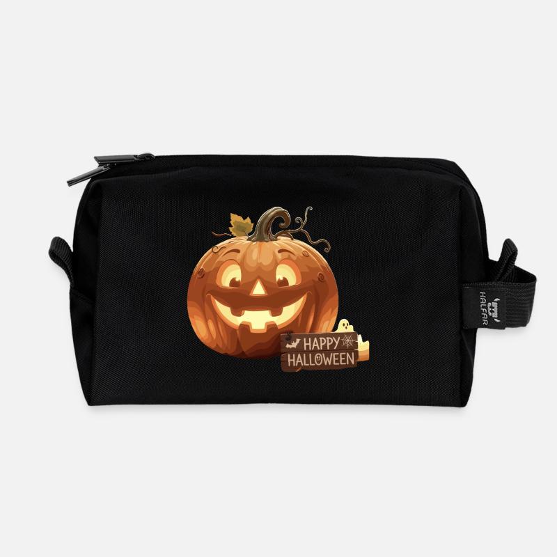Fröhlicher Halloween Kürbis - Recycelte Kulturtasche - Schwarz
