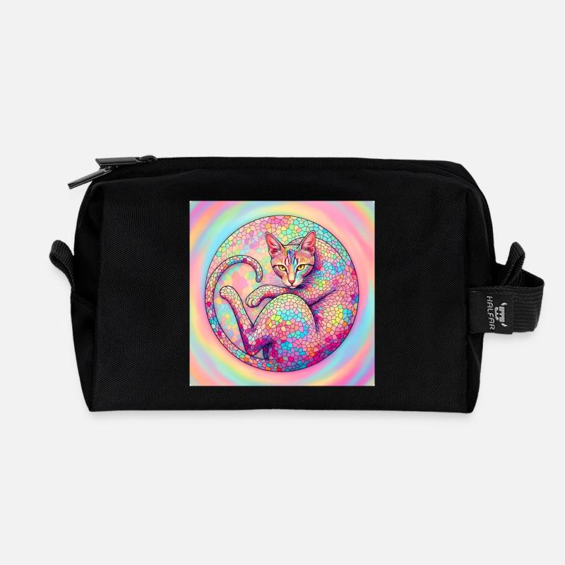 Pastell Mosaik Katze  Sanft und kunstvoll - Recycelte Kulturtasche - Schwarz