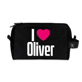 I Love Oliver Pinkes Herz Ich liebe Oliver - Recycelte Kulturtasche - Schwarz - Vorne
