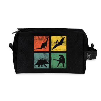 Dinosaur Dino Dinos Tyrannosaurus Triceratops - Recycled Toiletry Zip Bag - black - Front