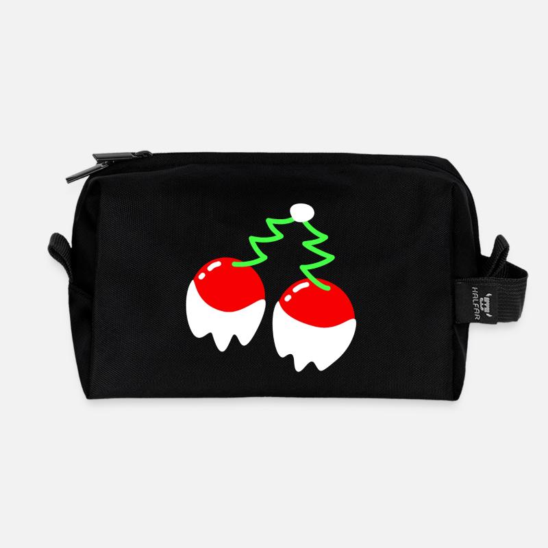 Kirsche – Weihnachten - Recycelte Kulturtasche - Schwarz