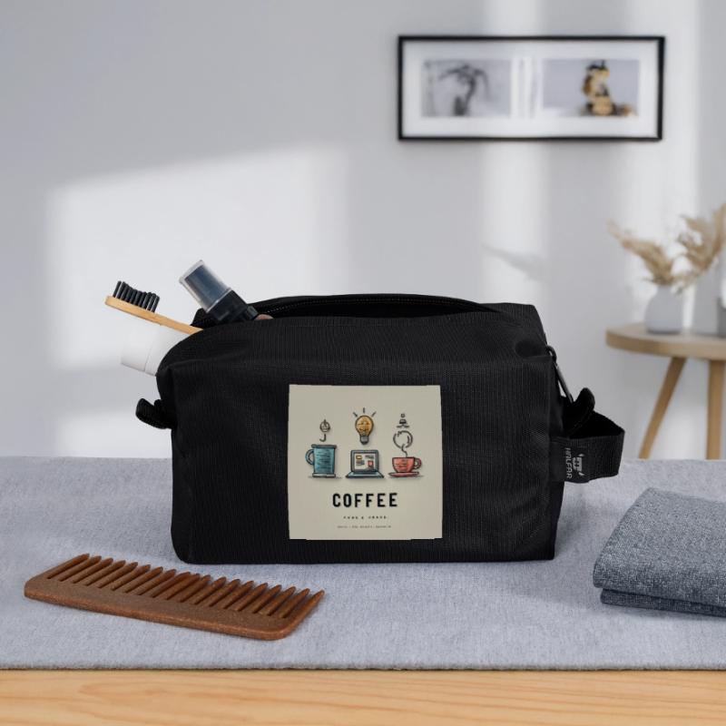 Conception du code du café Trousse de toilette en tissu recyclé