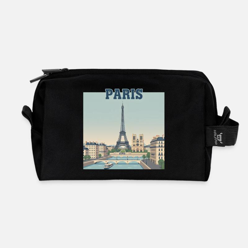Pariser Skyline-Eiffeldruck - Recycelte Kulturtasche - Schwarz