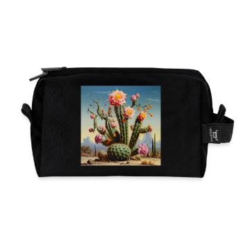 Desert cactus with rose blossom - Recycled Toiletry Zip Bag - black - Front