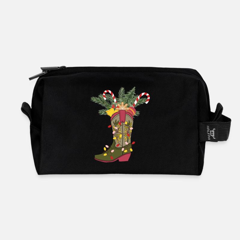 Weihnachtlicher Cowboystiefel - Recycelte Kulturtasche - Schwarz