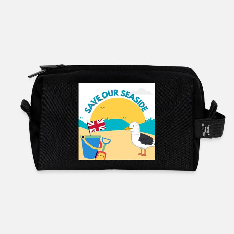 Rettet unsere Küstenillustration - Recycelte Kulturtasche - Schwarz