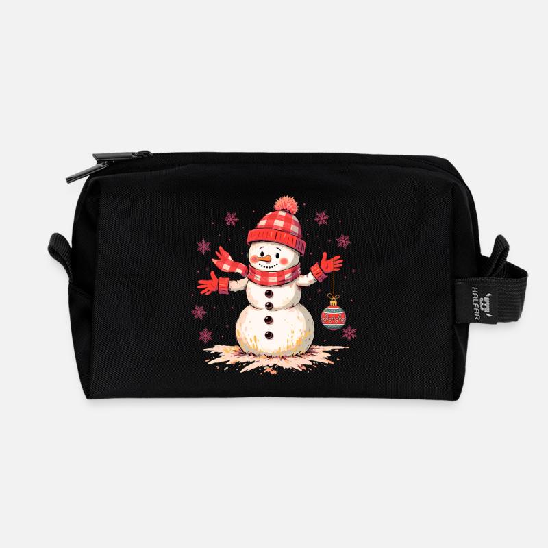 Weihnachtlicher Schneemann mit Mütze und Schal - Recycelte Kulturtasche - Schwarz
